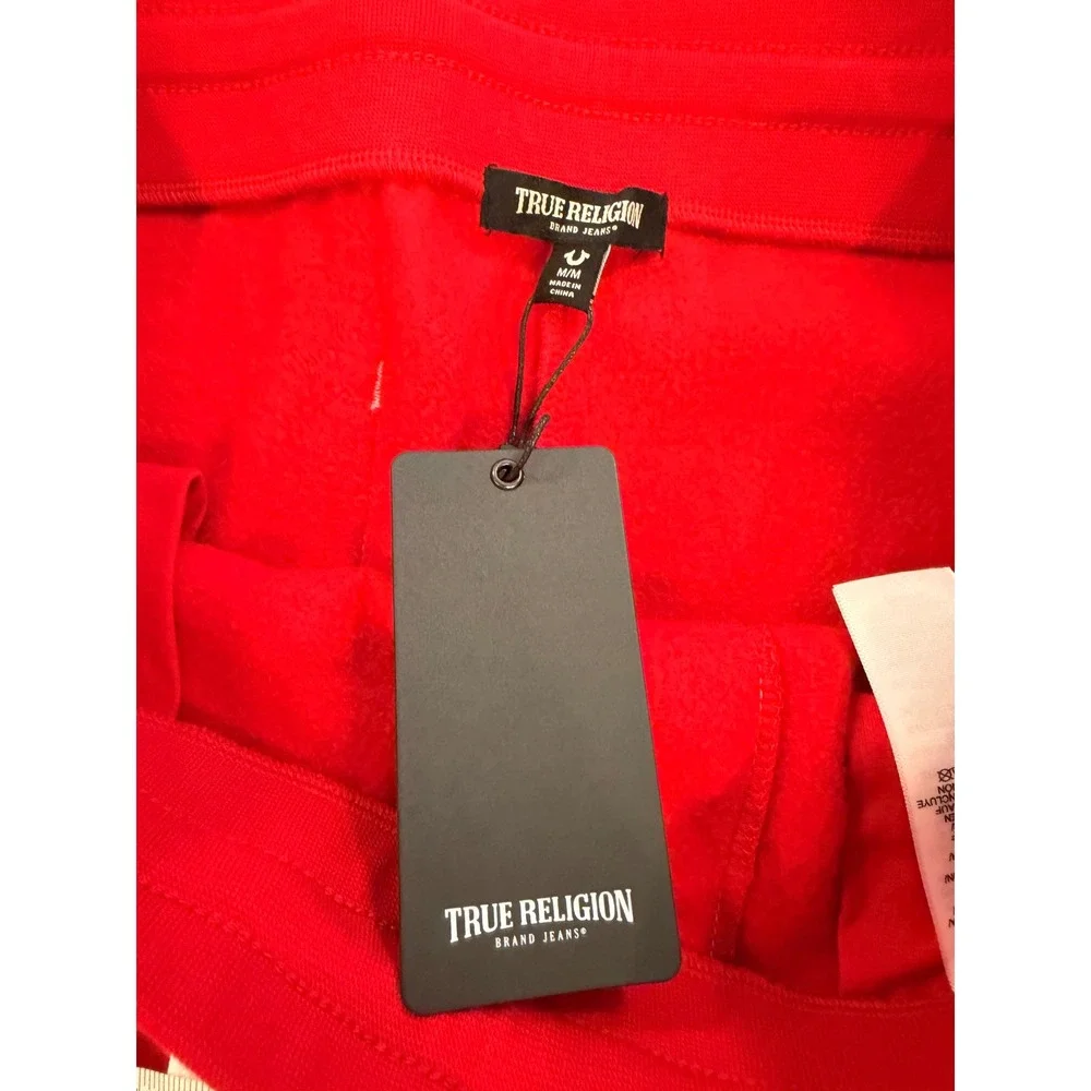 True Religion Classic Logo Velour‎ Jogger Sweatpants Ruby Red Size M NWT